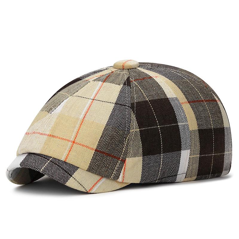 Farbe Karo Baskenmütze Damen Britische Retro Achteckige Mütze Herren Literarische Lässige Schiebermütze Dünne Outdoor Sonnenhut