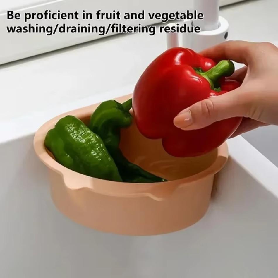 Multi Functional Fruit and Vegetable Washing Basin Water Tank Filter Basket No Punching Dry and Wet Separation Cat Drain Basket