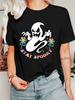 Retro Ghost Womens T Shirt Stay Spooky Slogan Smiley Floral Cartoon Graphic Short Sleeve O Neck Halloween Ladies Wear Tops