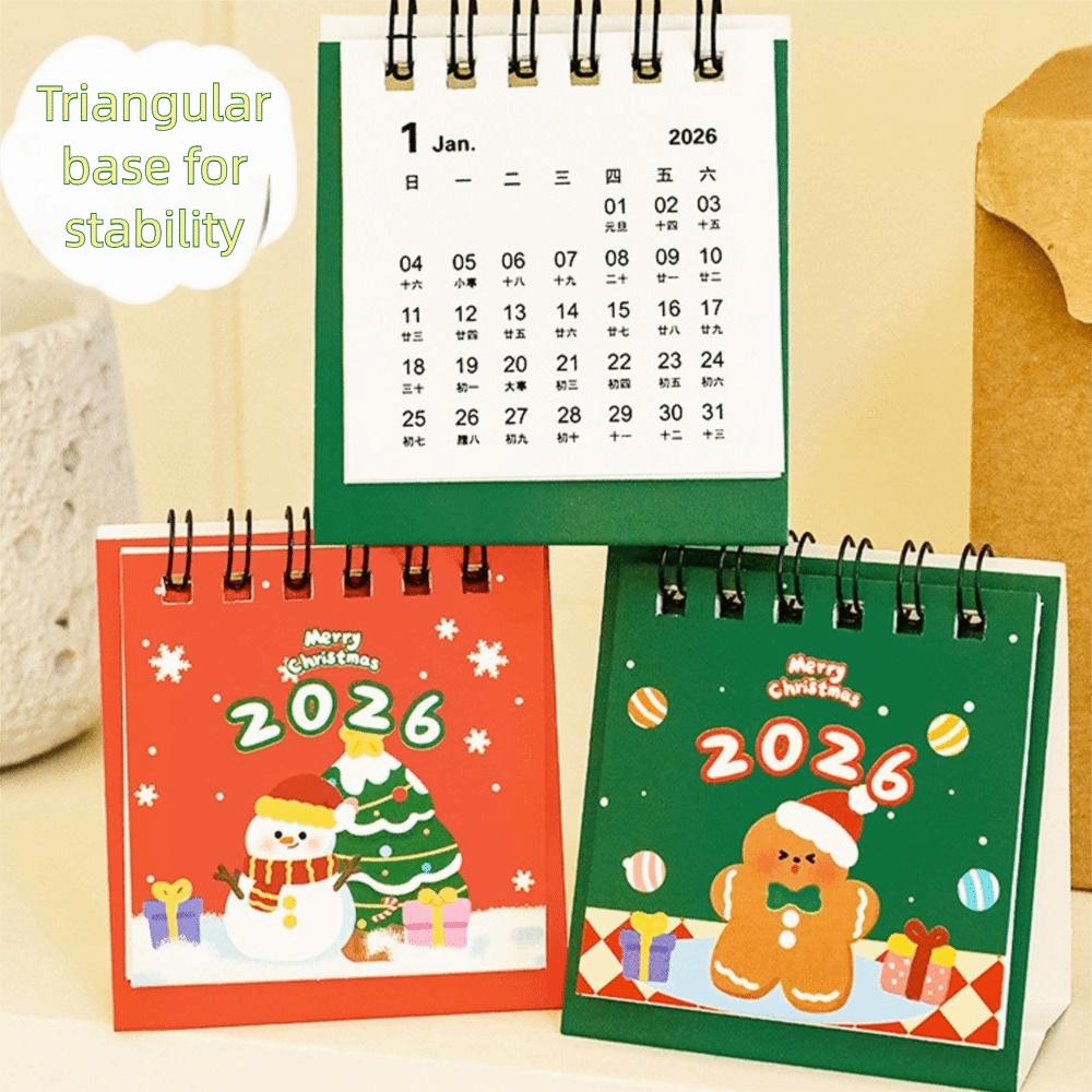 Cute Christmas 2026 Desk Calendar Cartoon Portable Schedule Planner Coil Binding Daily Planner Office School Supplies