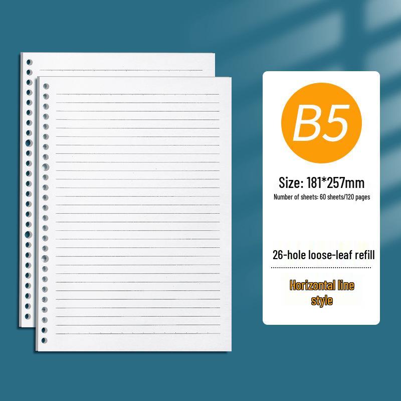B5, A5, A4 Loose Leaf Notebook with Removable Lined/Grid Covers