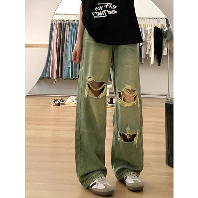 Women's High Waist Wide-Leg Distressed Ripped Jeans - Summer Retro Style