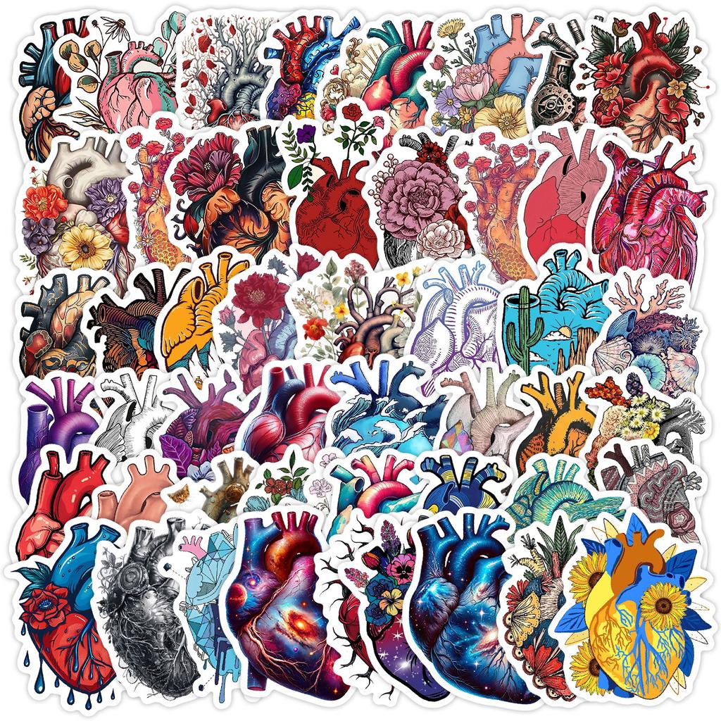 50 Cartoon Heart Doodle Stickers Color Creative Waterproof Decorative Halloween Hand Note DIY Stickers