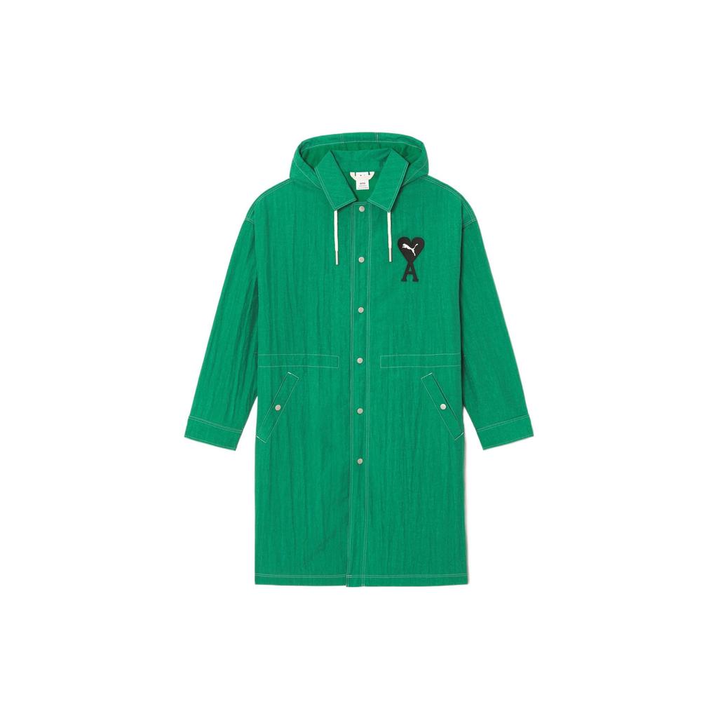 Puma x Ami Paris Co-Branded Lightweight Long Hooded Jacket With Heart Logo Men Outerwear Light-Green 534064-96