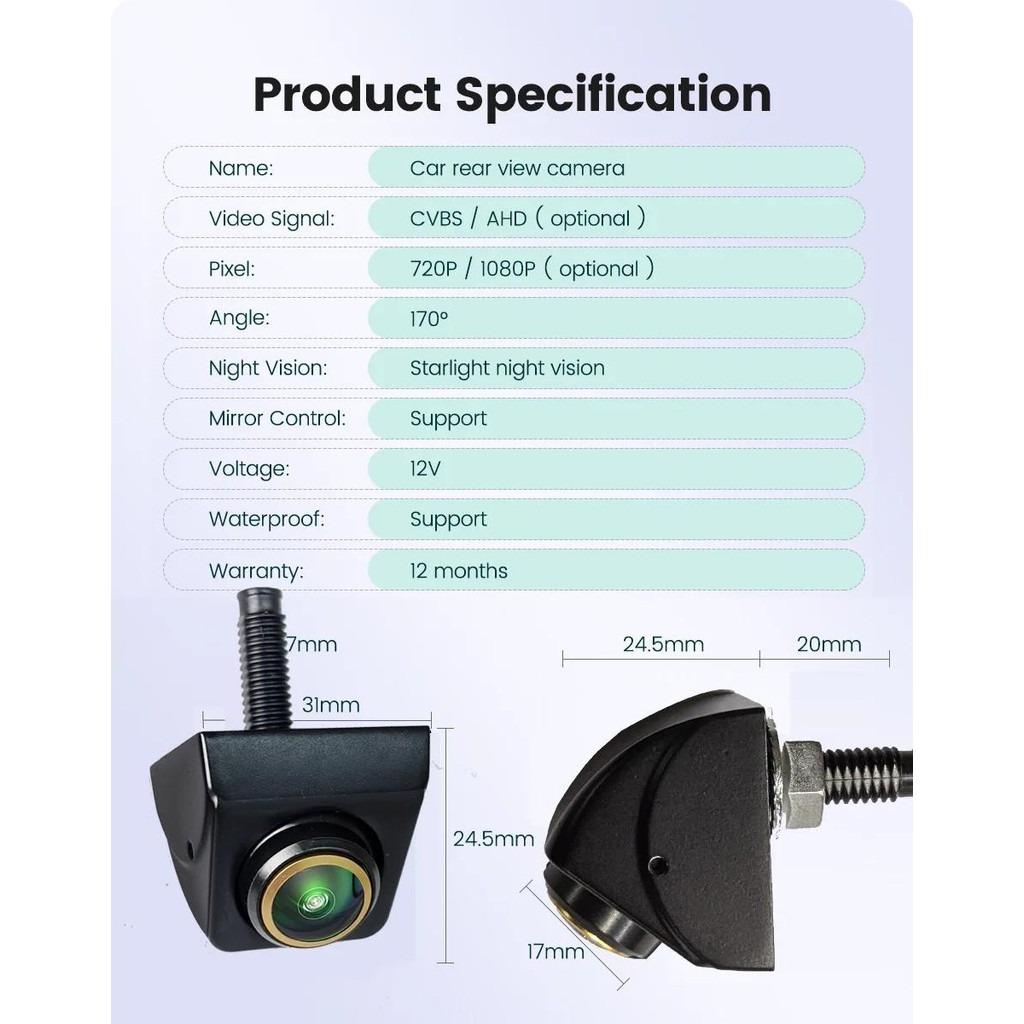 HD 1080P Car Reversing Camera IP68 Waterproof with 170° Wide Angle & Starlight Night Vision - Universal Vehicle Backup System