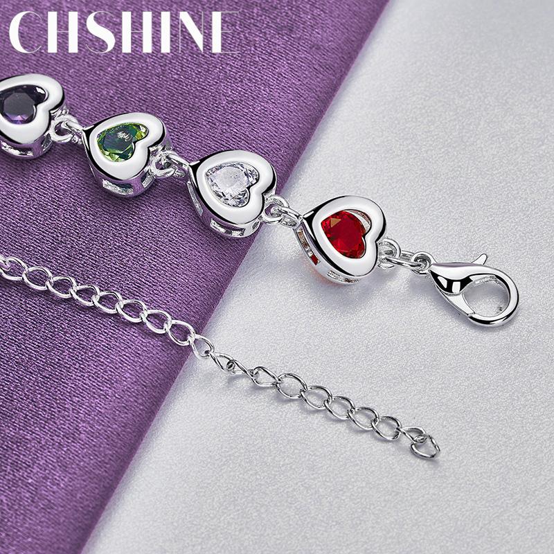 CHSHINE 925 Sterling Silver Heart Color Crystal Chain Bracelet For Women Wedding Fashion Jewelry