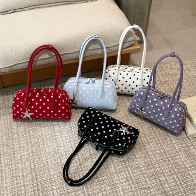 Retro Polka Dot Bowlingtasche Süße Damen Handtasche Unterarmtasche PU Boston Tasche Outdoor