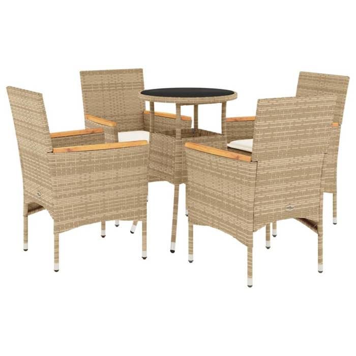 VidaXL Garden Dining Set and Cushions 5 Pcs Beige Rattan Glass 3278726