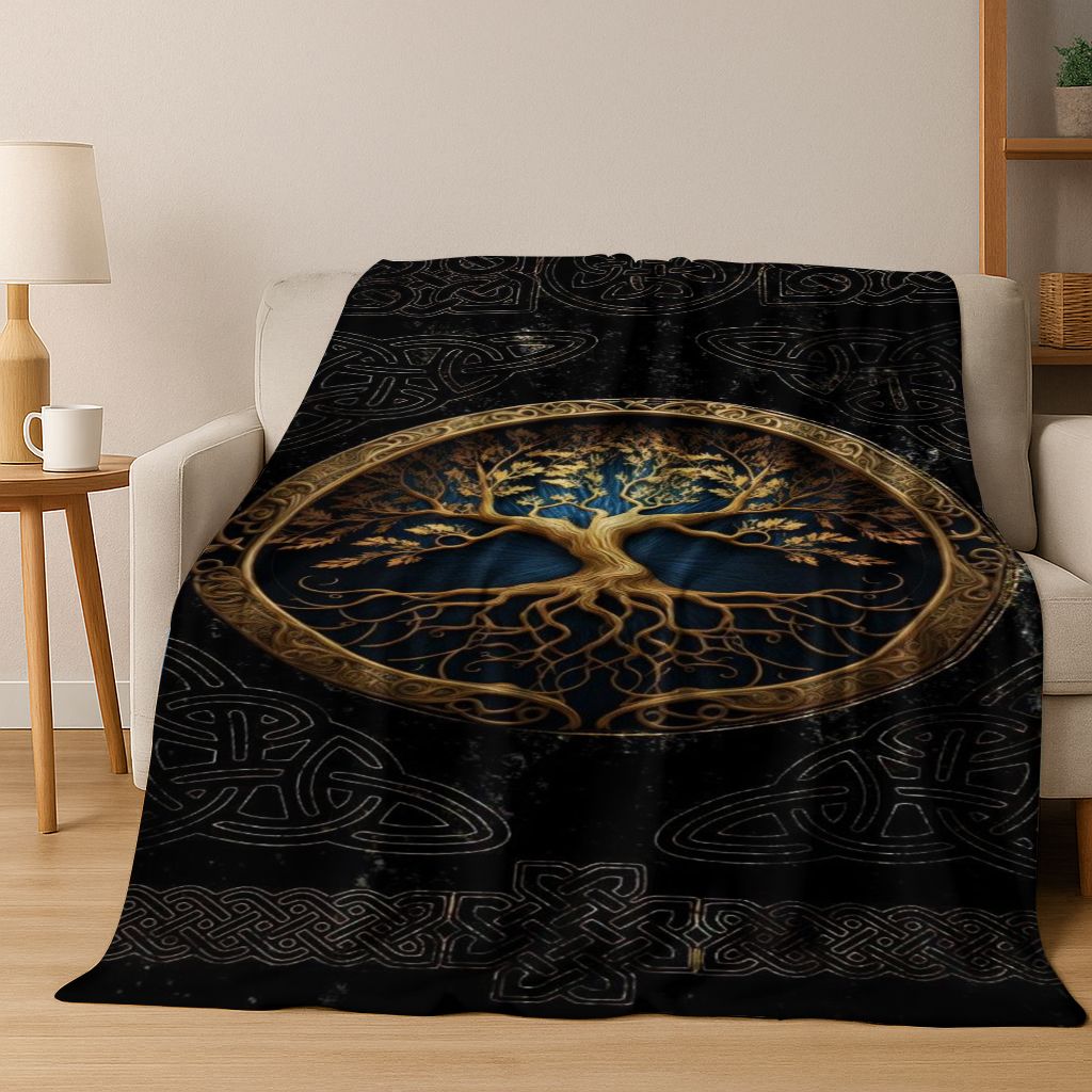 Nordycki Symbol Wojownika Wikingów Valhalla Valknut Runa Koc Flanelowy, Przytulny Miękki Koc Rzutowy do Domu Sypialni Łóżka Pokrowiec na Sofę Prezent