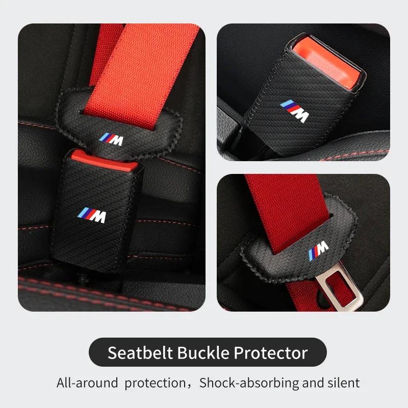 Car Sticker 2025 Hot 2Set Leather Car Logo Seat Belt Buckle Protector Cover Decoration Sleeve For BMW E46 E90 E60 F10 E39 F30 E3