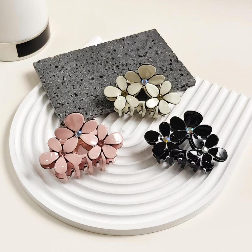 Exquisite Rhinestone Acetate Flower Hair Clip, Light Luxury Medium Shark Clip for Elegant Updos