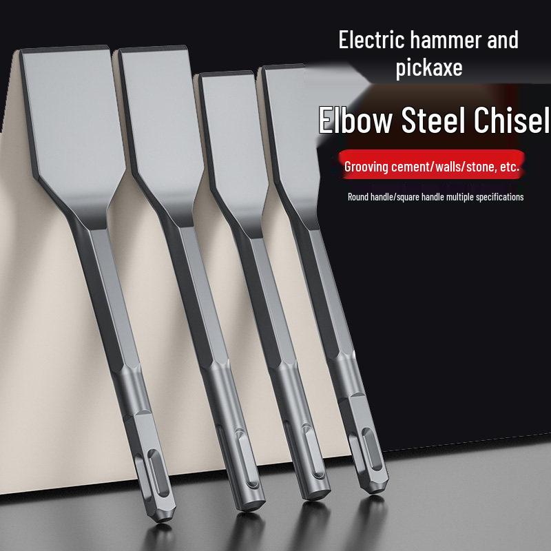 Electric Pickaxe with Impact Chisel, Square & Round Shanks, for Concrete and Cement Grooving Round Shank Curved Chisel 14*180*25