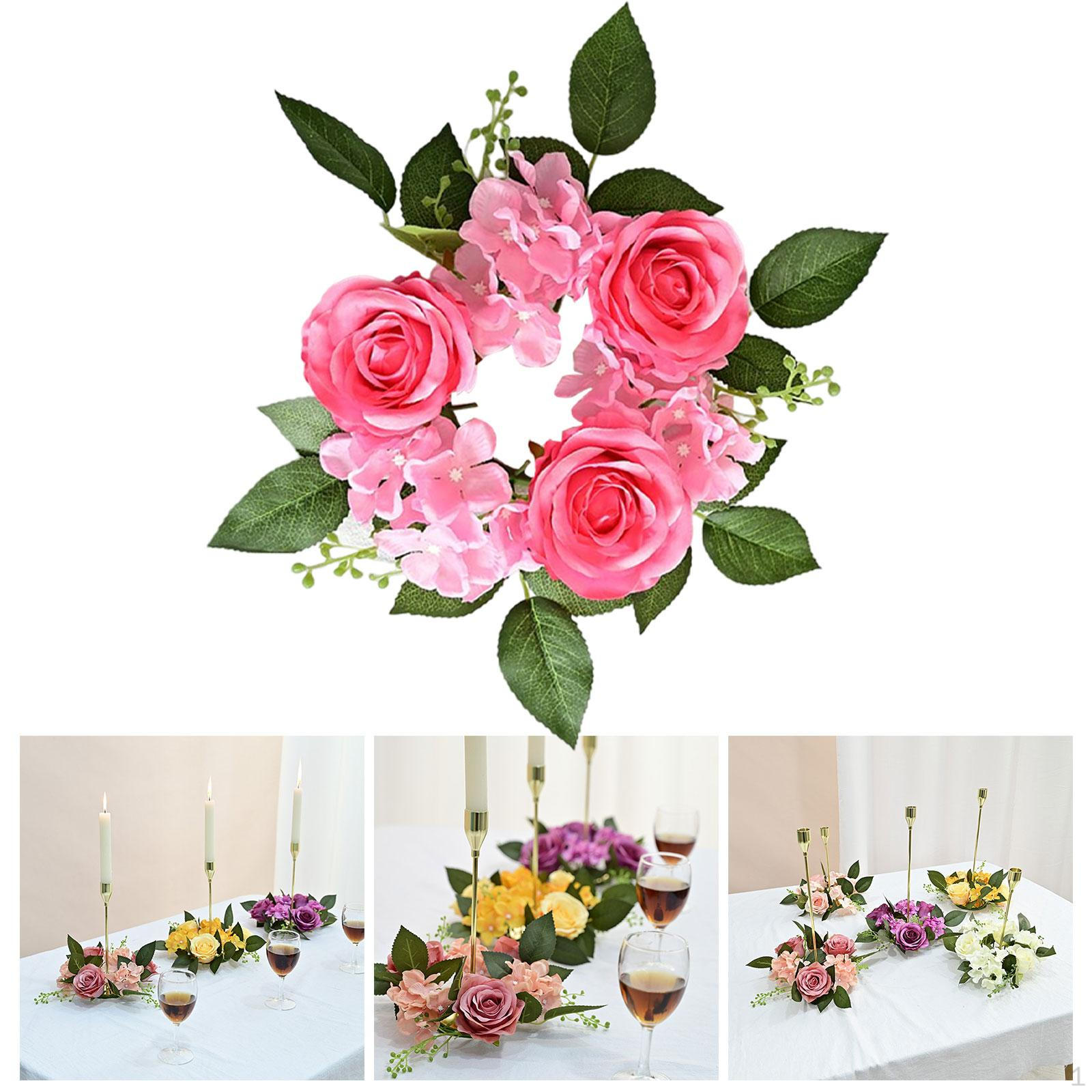 

20cm Candle Ring Wreaths Centerpieces Festival Flower Garland Tabletop Thanksgiving Wedding Easter Pink