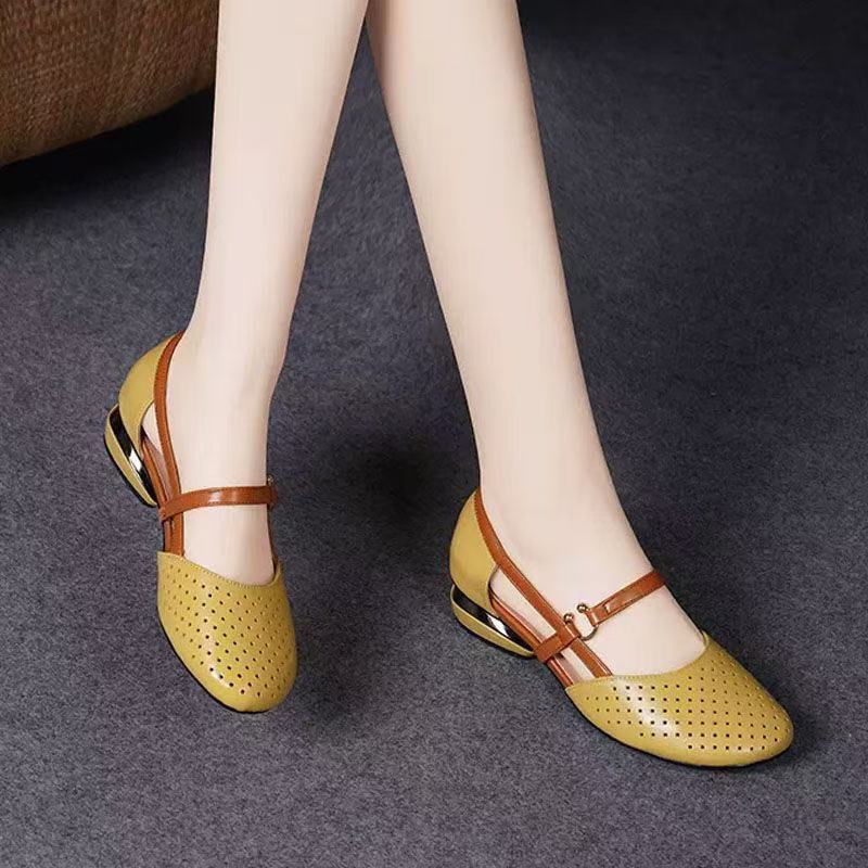 Flip-flops Round-toed Shoes Mid-heel Soft-soled Anti-slip Cutout Shoes Crocs