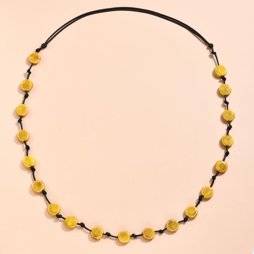 Retro Ethnic Flat Bead Long Necklace for Women - Niche Fashion Sweater Chain