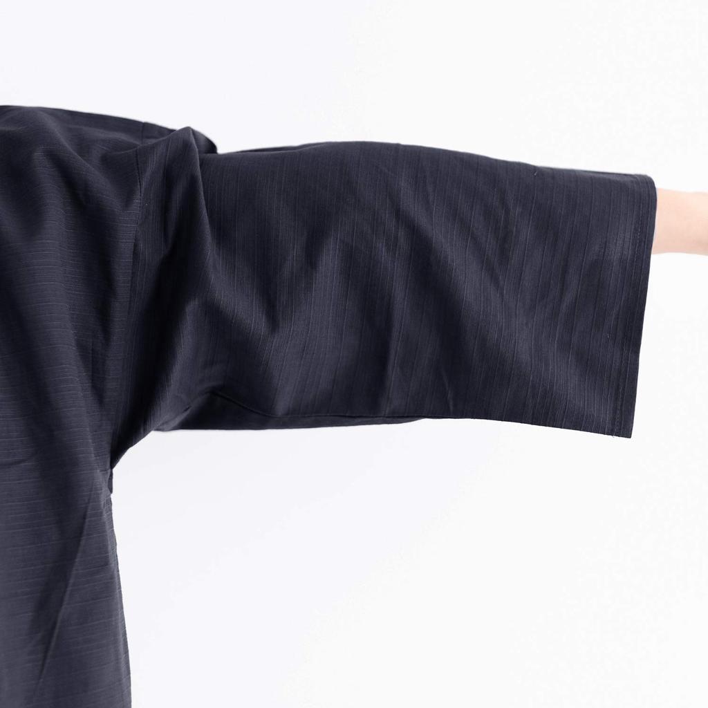 Samue for Spring and Cotton Size [Kyoetsu] (Japanese Workwear) Summer, Washable, Tsumugi-style Fabric, 17, Men's (L, Black)