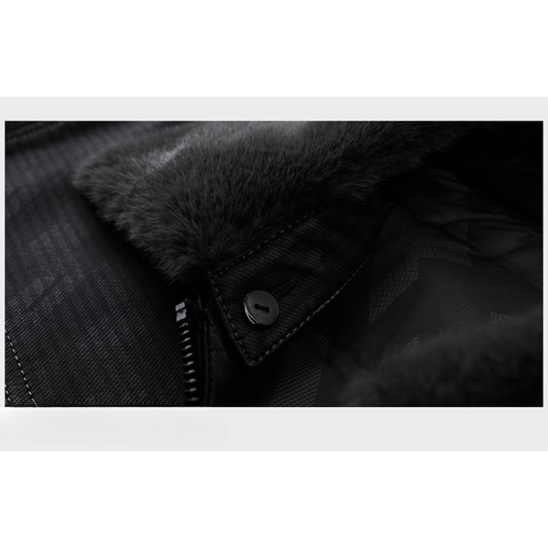 Thickened Genuine Leather Jacket for Men, Sheepskin Lapel Leather Jacket, Warm Casual Down Jacket, Fur Integrated Jacket