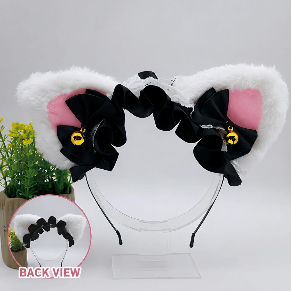 Ruffles Lace Cat Ear Headband Bell Accents Anime Hair Hoops Maid Hairband Masquerade Event