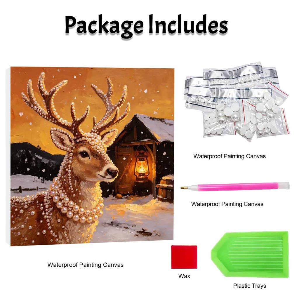 DIY Mini Framed Pearl Bead Art Kit Winter Deer Design Sparkling Canvas Painting Relaxing Craft for Adults Gift Home Decor Set