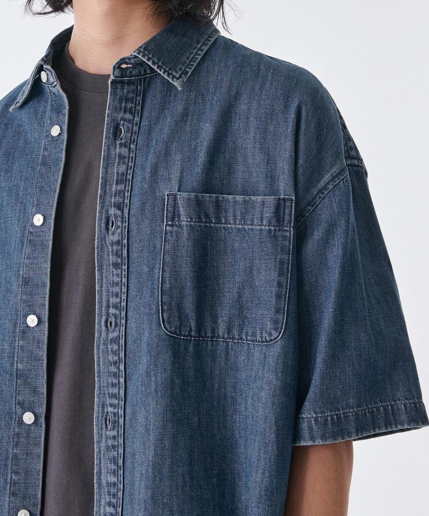 MUSINSA STANDARD Oversized Short Sleeve Denim Shirt [Medium Indigo]