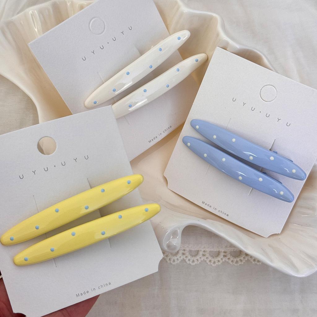 Korean-style blue and white polka dot cream-colored hair clips oil-dripping duck beak Korean-style fashionable side clips bangs