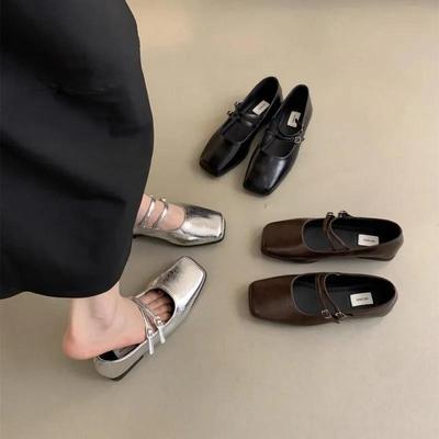 Square Head Shallow Mouth Single Shoes Women's Spring New Temperament Soft Flat Mary Jane Shoes