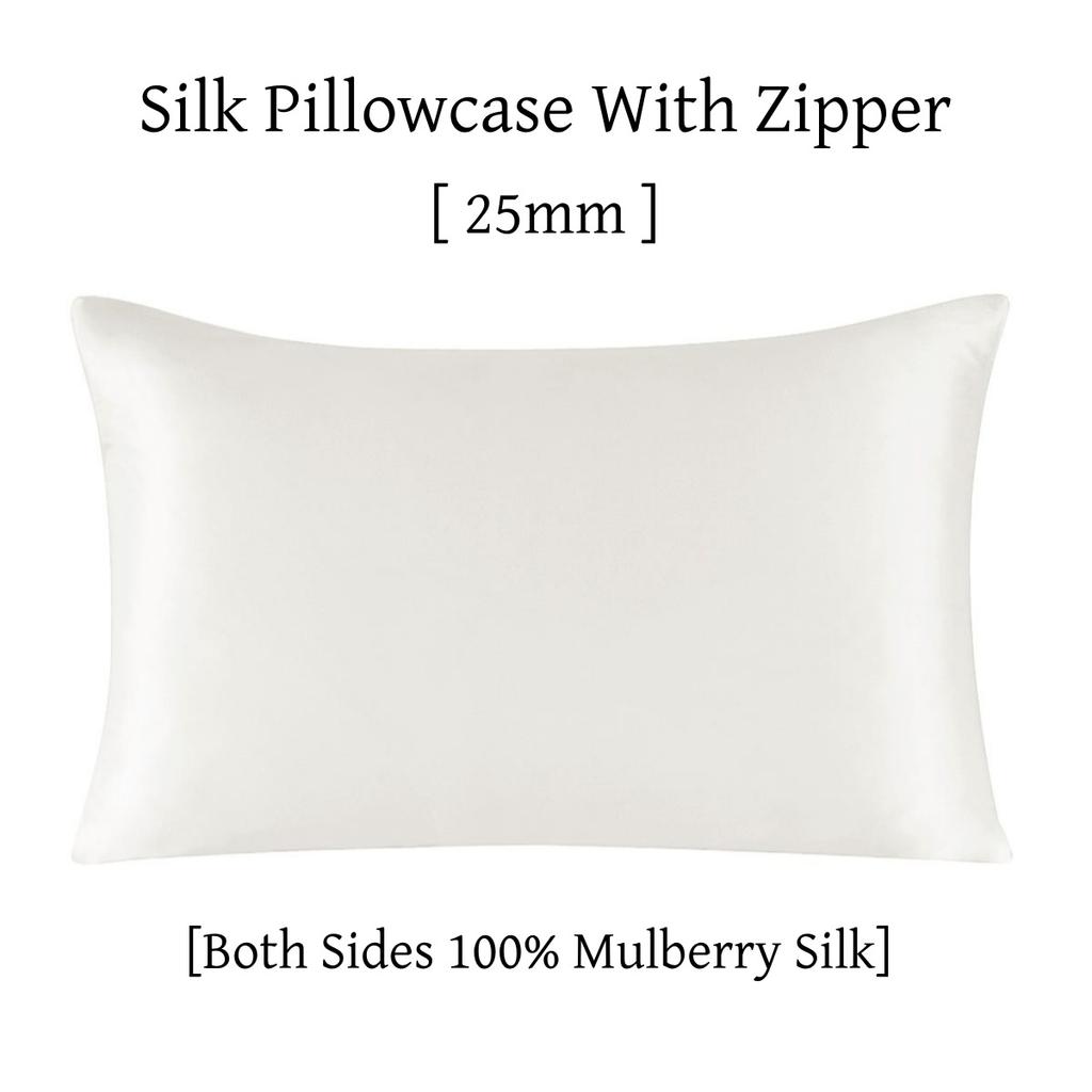 25MM Pure Silk Zipper Pillowcase 1pc 100% Nature Mulberry Silk Pillow Cover Single pillow Case