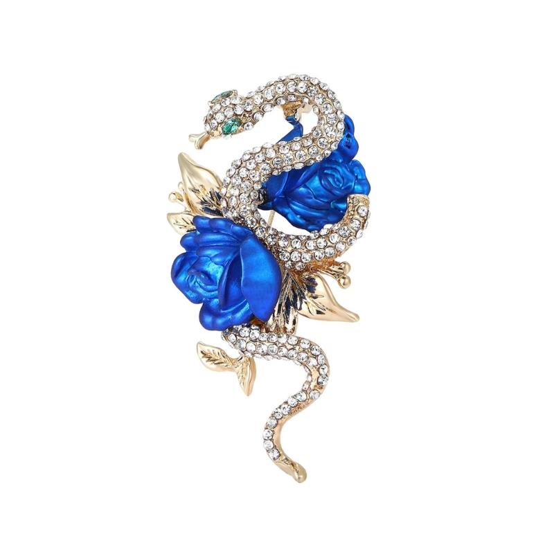 Unique Rose and Snake Brooch Chic Rose And Snake Brooch Artistic Badge Designed For Elites And Artistic Women синий