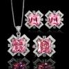 Jewelry Necklace Earrings Ring Jewelry Set Female Color Treasure Flower Design Pink Zirconium Light Luxury Premium Sense
