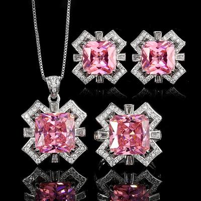 Schmuck Halskette Ohrringe Ring Schmuckset Damen Farbe Schatz Blume Design Rosa Zirkonium Leichter Luxus Premium Gefühl