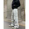 American Street Snow Camouflage Tooling Jeans Men's and Women's High Street Silhouette Splicing Multi-pocket Layered Casual Pants