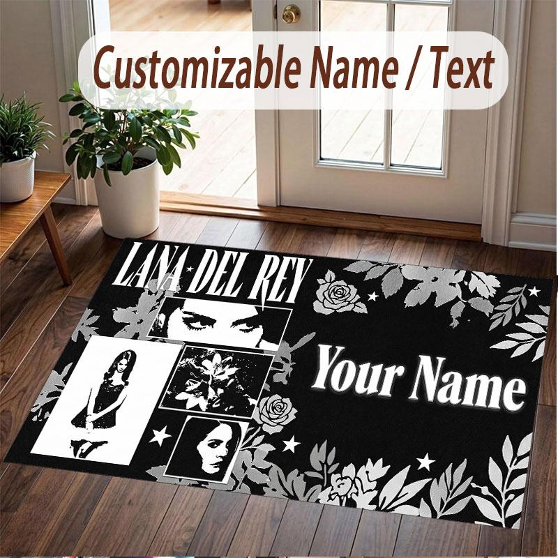 Custom Name Crystal Velvet Rug,Lana Del Rey Comfortable Anti Slip Floor Mat For Room Decoration