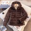 Womens Short Winter Coat With Faux Fur Trim Panel Design Hooded Cotton Puffer Jacket Cold Weather
