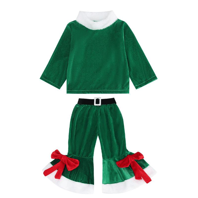 Kids Girls Boys Santa Claus Xmas Elf Top Pants Hat Sets Children Christmas New Year Cosplay Costumes Kindergarten Performance Role Play Outfit