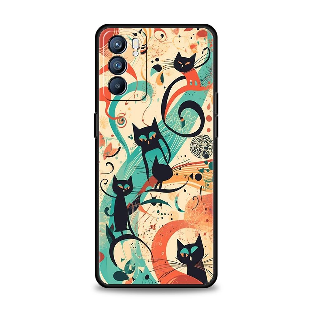 Abstract Creative Cat Line Phone Case For Oppo A17 A31 A54 A57 A78 A79 A98 Find X5 X6 Reno 10 11 12 13 F Pro 5G Soft TPU Cover