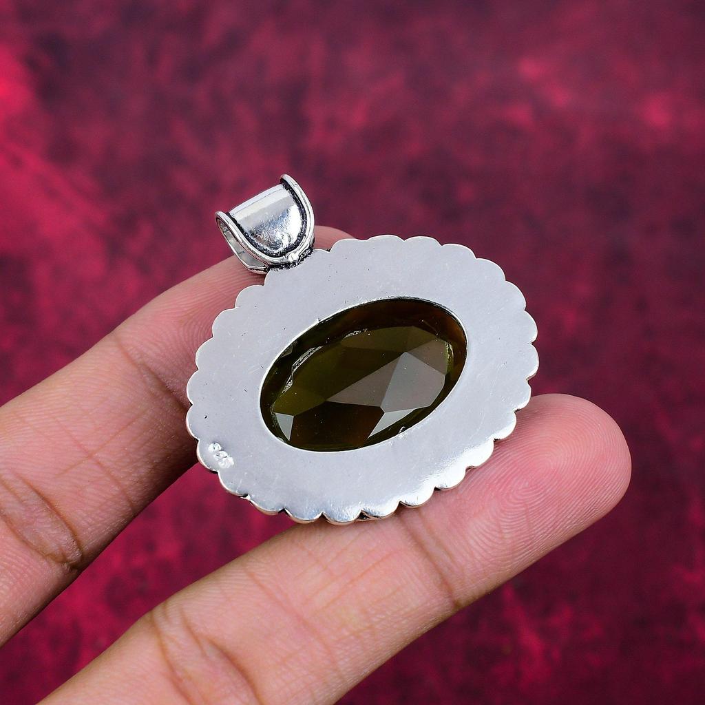 Pendentif Péridot Argent Sterling Massif 925, Bijou Pendentif Pierre Précieuse Fait Main, Cadeaux Pour Femme Pendentif Neuf