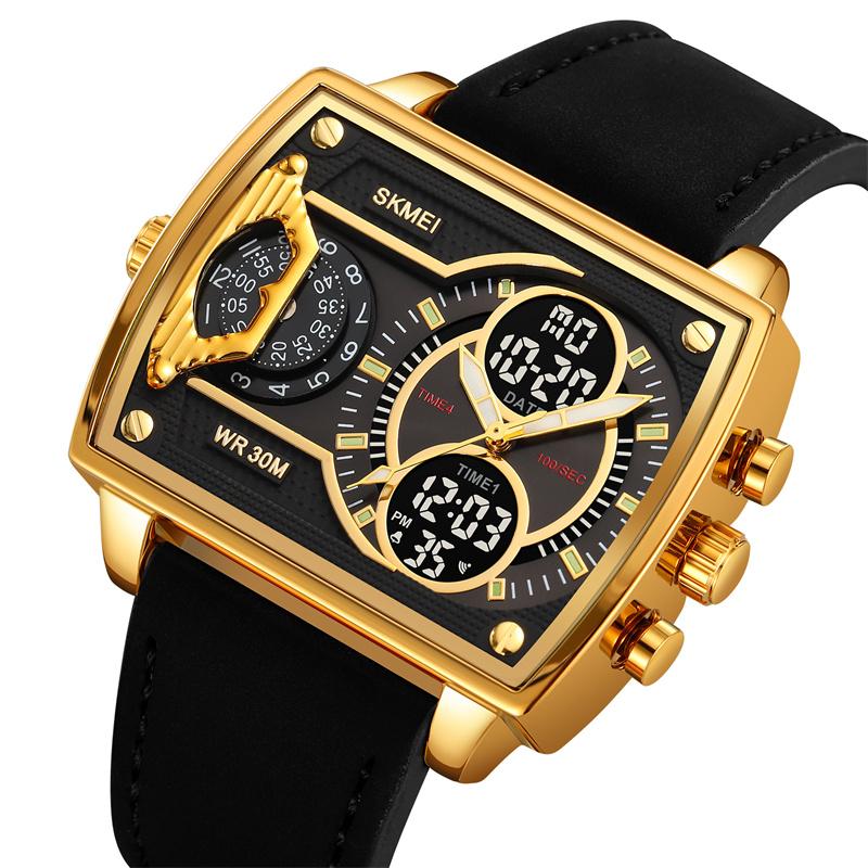 Skmei Mens Multiple Time Zone Sports Watches Fashion Digital Analog Display Waterproof Quartz Wristwatch Led Chrono Alarm Clock