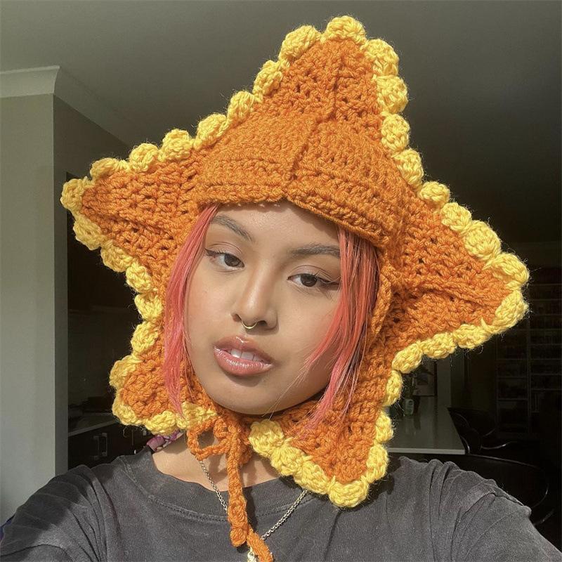 Einfarbige gestreifte Katze-Ohr-Mütze, modische und personalisierte Quasten-Überziehmütze für Erwachsene