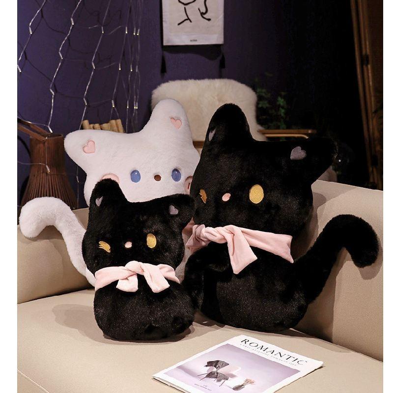 Adorable Plush Black Cat Stuffed Toy Soft And Cuddly Cartoon Kitty Pillow Gift