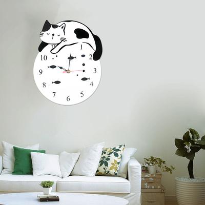 Acrylic Cat Wall Clock Silent Non-Ticking Hanging Timer For Home Office Bedroom Library