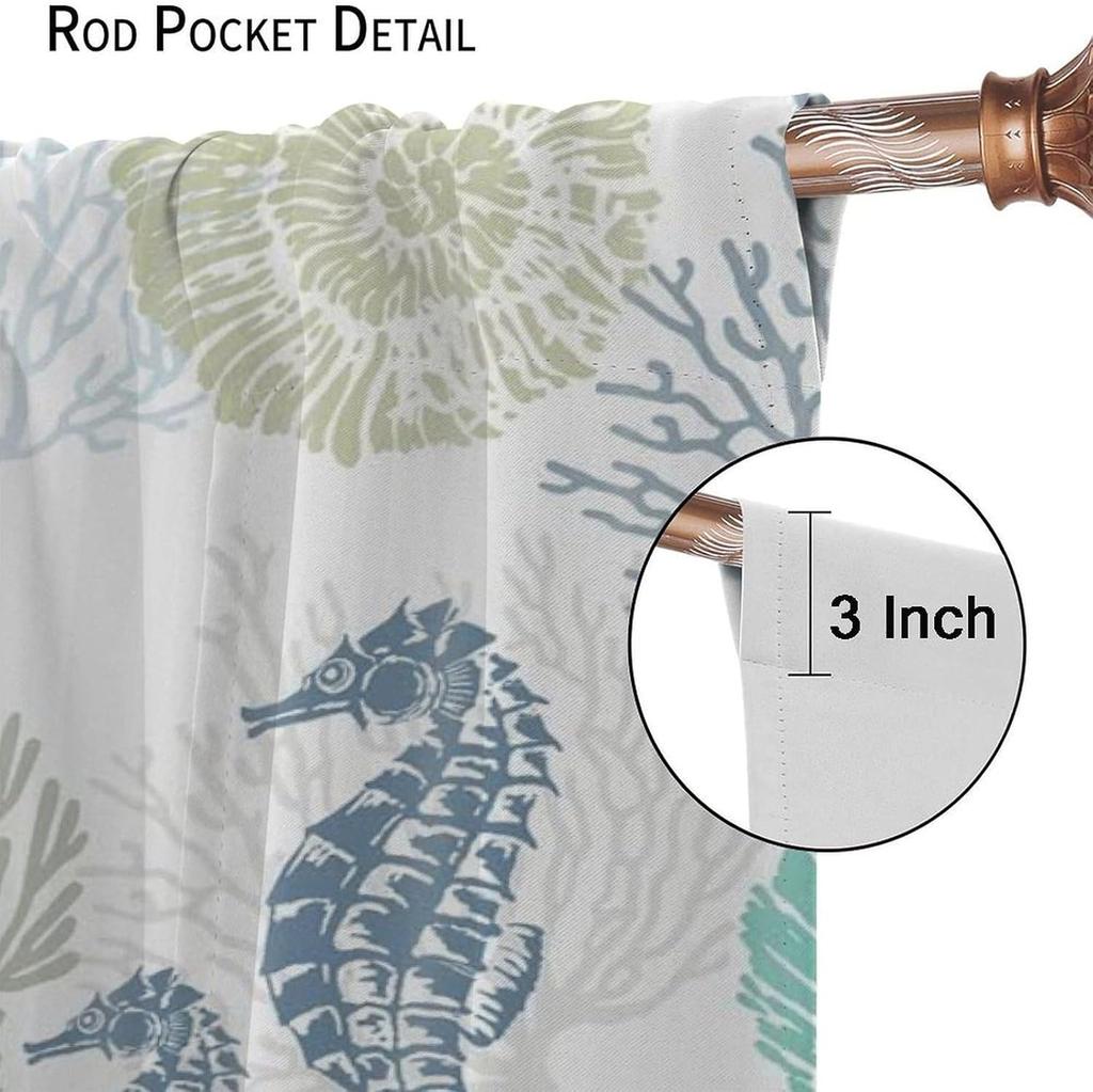 Coastal Window Curtains Nautical Beach Beach Sea Starfish Seashell Curtain for Living Room   Bedroom 2 Panels Set   42W x 45L inch