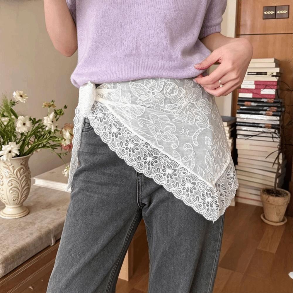 Multipurpose Lace Head Scarf Embroidered Floral Pattern Neck Scarf Lace Kerchief Beach Wear