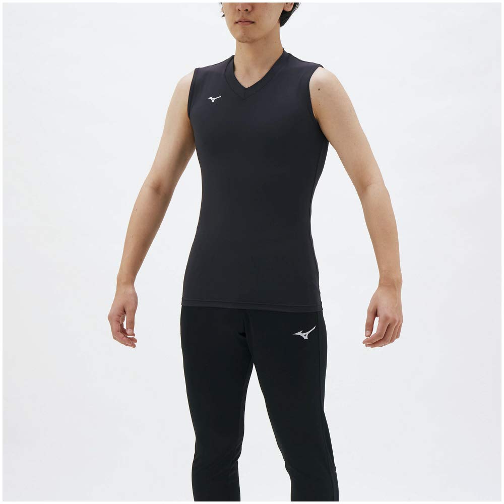 Training Wear Compression DryAccel BioGear Shirt Sleeveless Stretch UV Protection 2021 Model Black S [Mizuno] V-Neck Sweat-Wicking Men's (Matte)