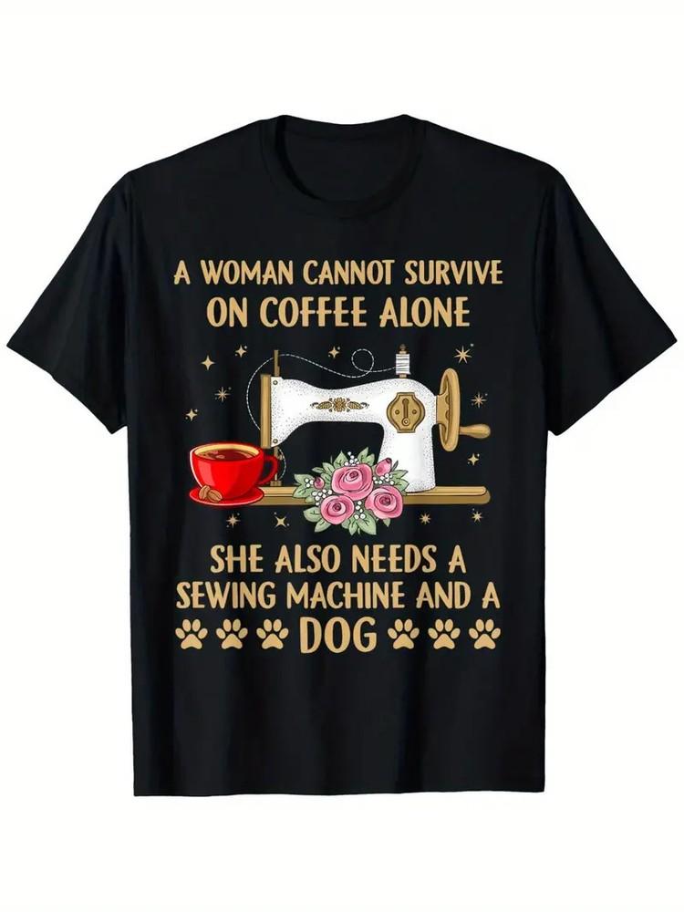 

Funny Sewing Dog Coffee Lover Sewing Machine Quilting Quilt TShirt 100% Cotton Unisex T-Shirt L