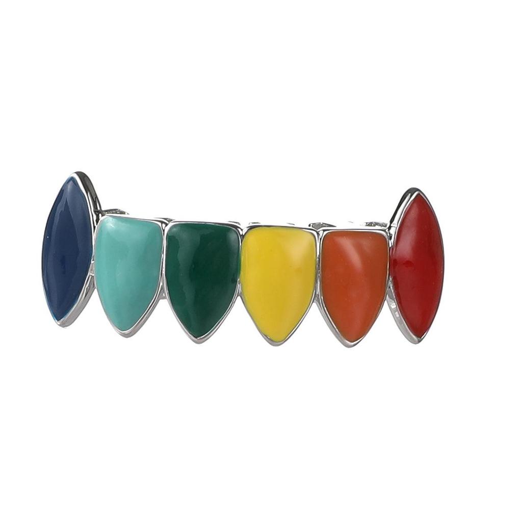 Colorful Hip Hop Grillz: Copper & Zircon Halloween Prank Tooth Jewelry