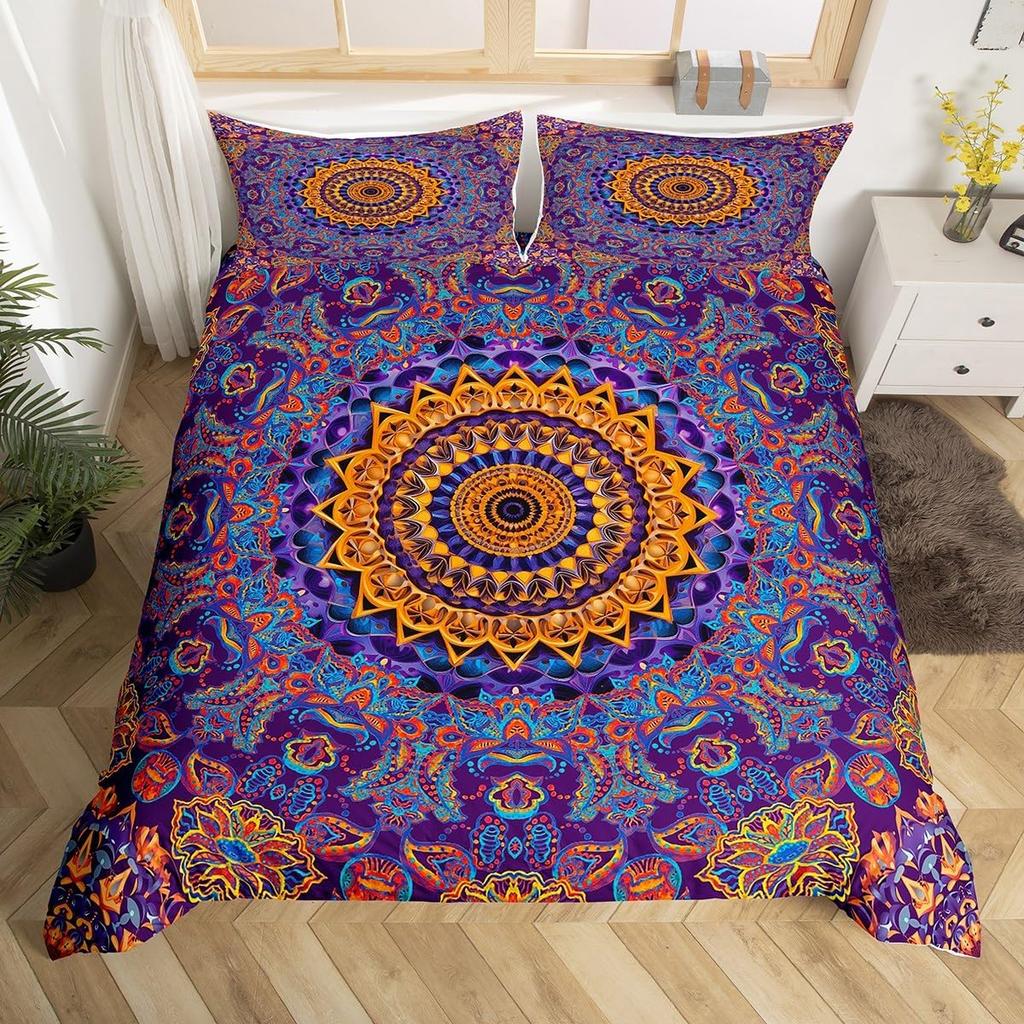 Vintage Blumen Abzeichen Bettbezug Queen King Size Mandala Bettwäsche Set Bohemian Paisley Tagesdecke Leichte Weiche 3-teiliges Set