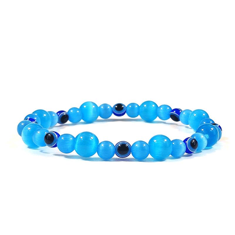 

Cat s Eye Evil Eye Bead Bracelet, Versatile Single-Loop Bangle Jewelry 6+8mm-19cm