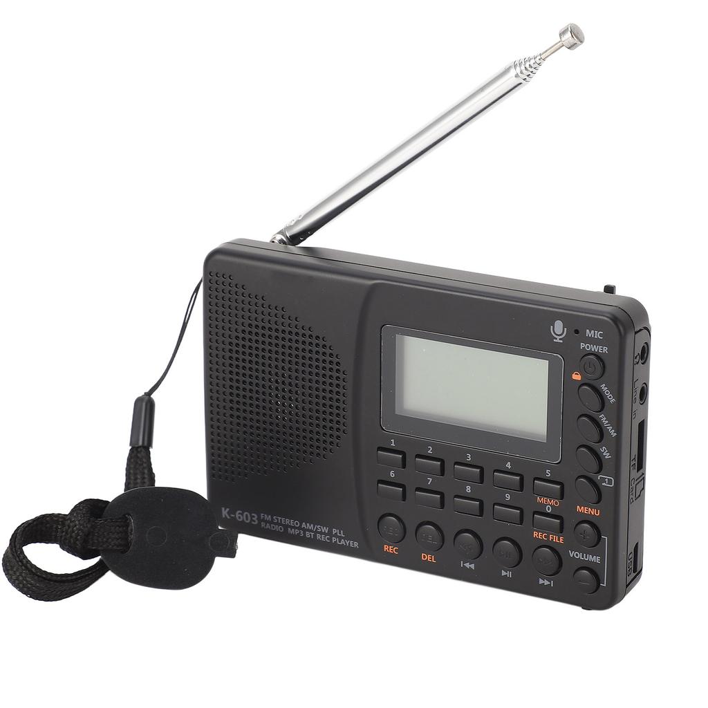 K‑603 FM AM SW Radio Multi‑Function Portable Small Radio Stereo Speaker REC Recorder