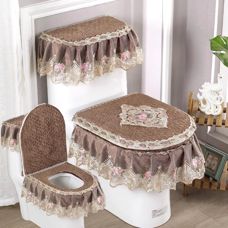 

3 шт./компл. съемный чехол для унитаза с кружевной вышивкой, ткань пылезащитная мягкая подушка для сиденья унитаза, украшение для дома, чехол для унитаза 3pcs