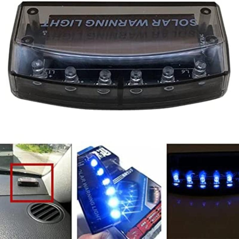 6 LED Car Theft Alarm Warning Light Solar Powered Anti-Theft Flashing Light Blue Car Burglar Alarm Light Strobe Lights Auto Part